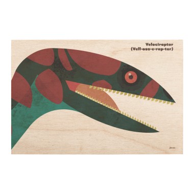 Drewniana kartka / magnes / plakat - Dinozaur Velociraptor