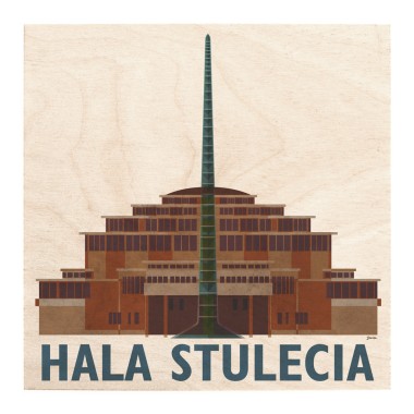 Drewniana kartka / magnes / plakat - Wrocław Hala Stulecia modern