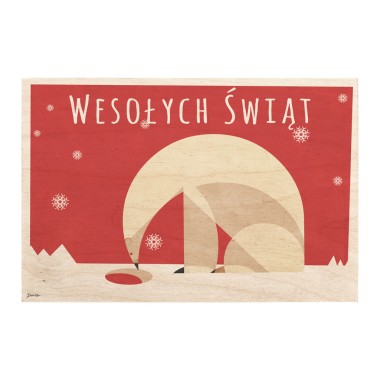 Drewniana kartka / magnes / plakat - Niedźwiedź Polarny nad jeziorem