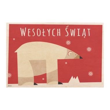 Drewniana kartka / magnes / plakat - Niedźwiedź Polarny