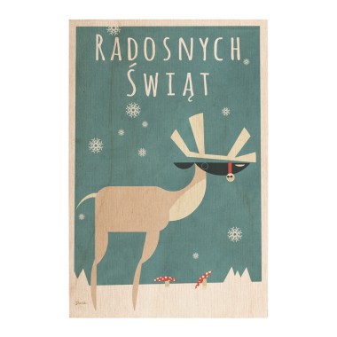 Drewniana kartka / magnes / plakat - Renifer cały