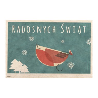 Drewniana kartka / magnes / plakat - Ptaszek śpiewa