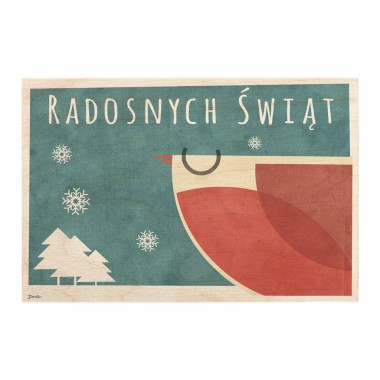 Drewniana kartka / magnes / plakat - Ptaszek zbliżenie