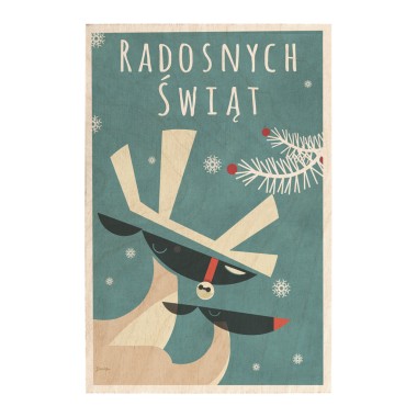 Drewniana kartka / magnes / plakat - Renifer uścisk
