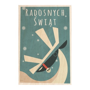 Drewniana kartka / magnes / plakat - Renifer zbliżenie