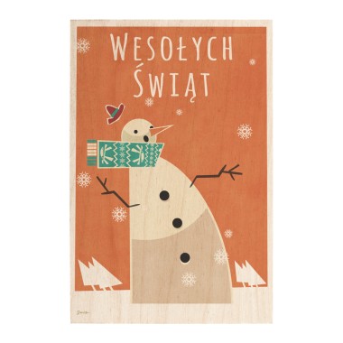 Drewniana kartka / magnes / plakat - Bałwan wiatr