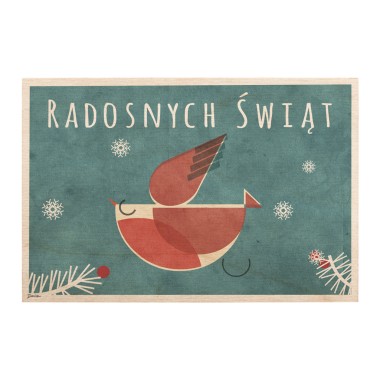 Drewniana kartka / magnes / plakat - Ptaszek fruwa