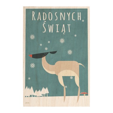 Drewniana kartka / magnes / plakat - Renifer