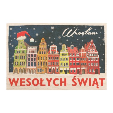 Drewniana <br> kartka / magnes / plakat <br> <br> Wrocław kamienice Wesołych Świąt