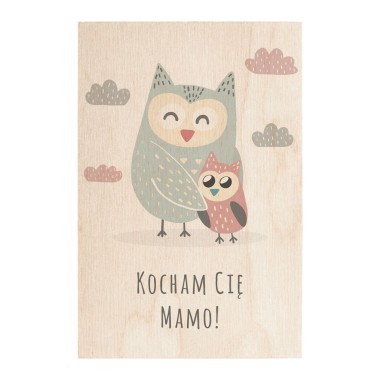 Drewniana kartka / magnes / plakat - Kocham Cię Mamo - Sowy