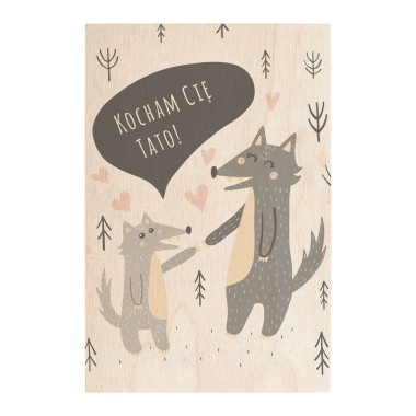Drewniana kartka / magnes / plakat - Kocham Cię Tato - Wilki